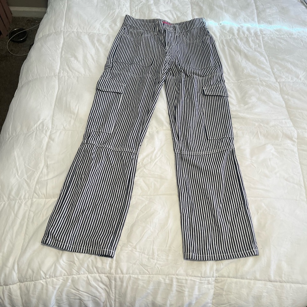 Edikted Blue and White Striped utility conductor denim/jeans size Small EUC